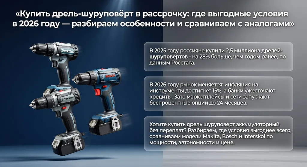 Купить дрель-шуруповёрт в рассрочку: где выгодные условия в 2026 году — разбираем особенности и сравниваем с аналогами